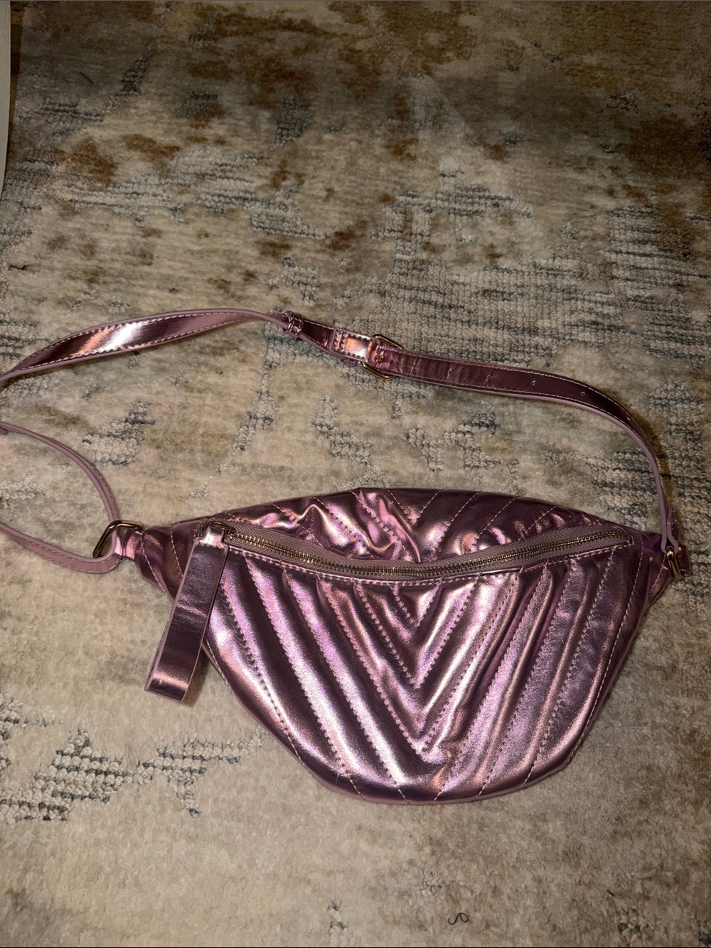 Caroline Hill Metallic Pink Quilted Waist Bag - Stylish Women’s Crossbody